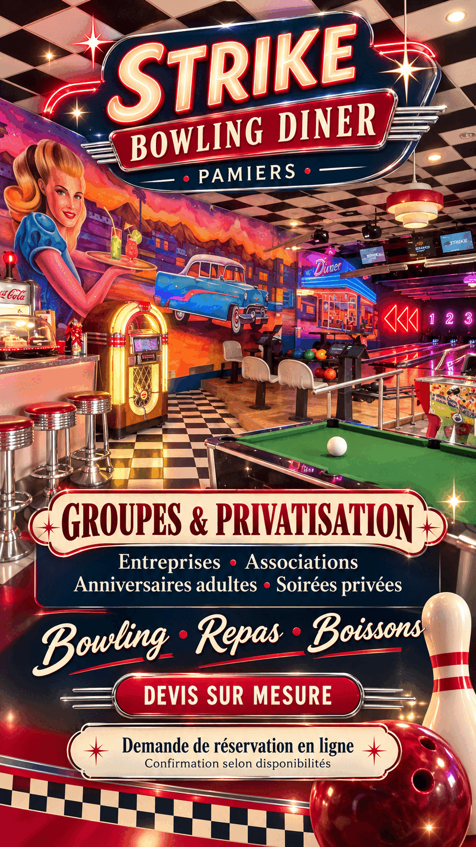 Groupes et privatisation au Strike Bowling Diner Pamiers