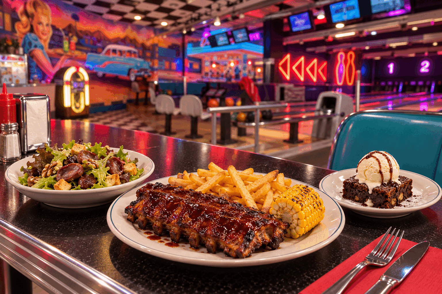 Menu Route 66 servi à table au Strike Bowling Pamiers