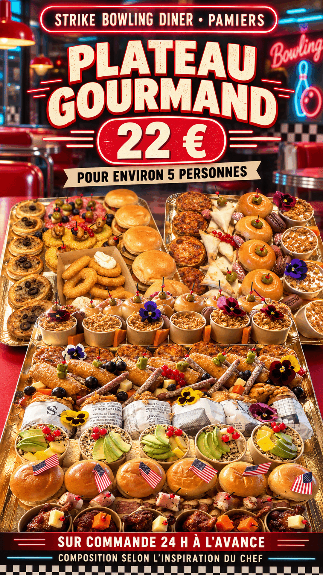 Plateau gourmand à 22 euros préparé au Strike Bowling Diner Pamiers